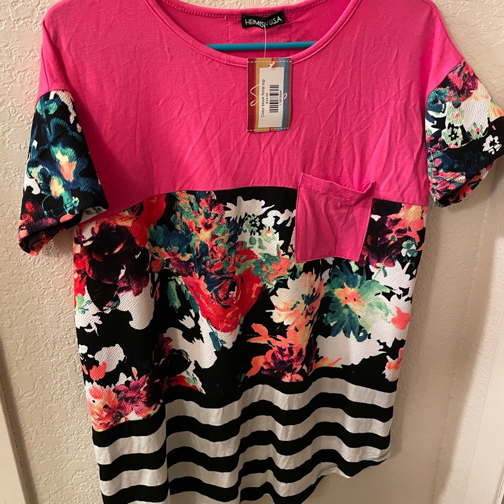 **NWT** Heimish USA size S color block floral top - Picture 1 of 6